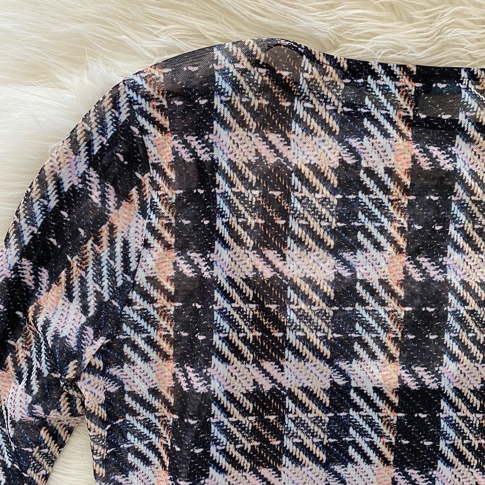 Eva Franco Anthropologie Black Pink Plaid Mesh Cut Out Sleeve Belinda Top Shirt - Picture 10 of 12